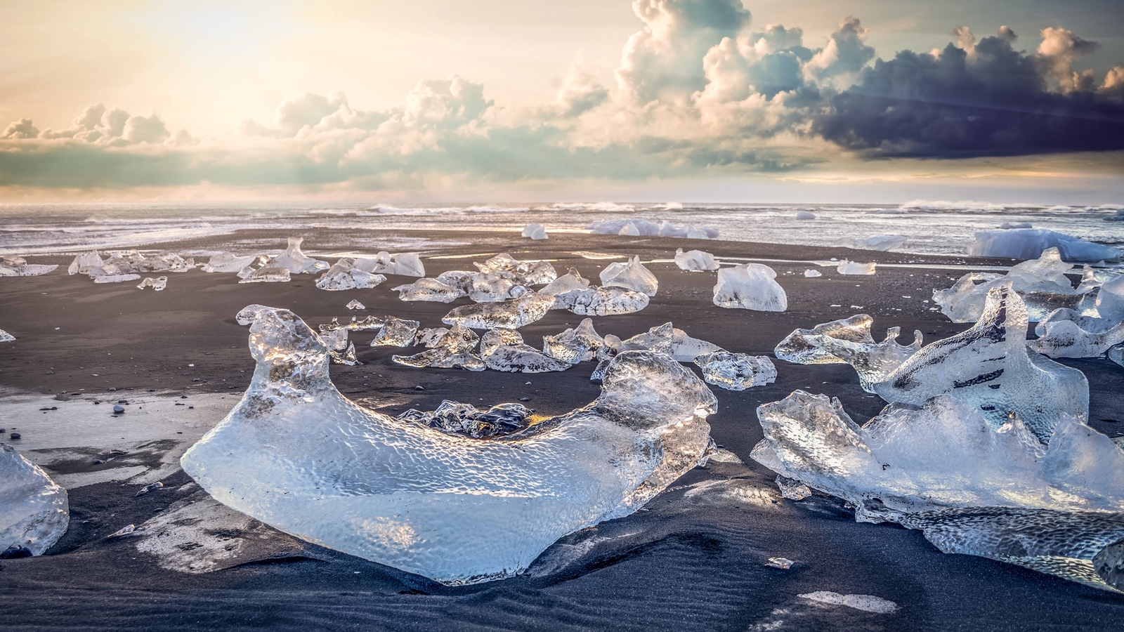 Landscape nature ice beach clouds sunlight Custom Gaming Mat Desk