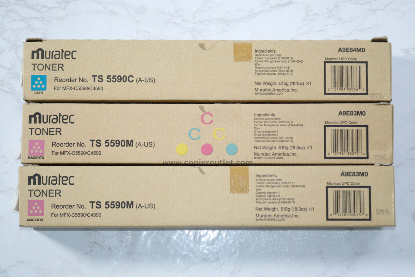 3 New OEM Muratec TS-5590 / TS 5590 CMM Toner Cartridges A9E84M0, A9E83M0