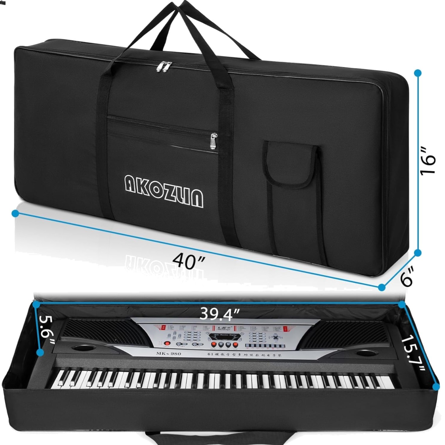 Padded 61-Key Keyboard Case - Stylish Gig Bag with Adjustable Straps and Pockets
