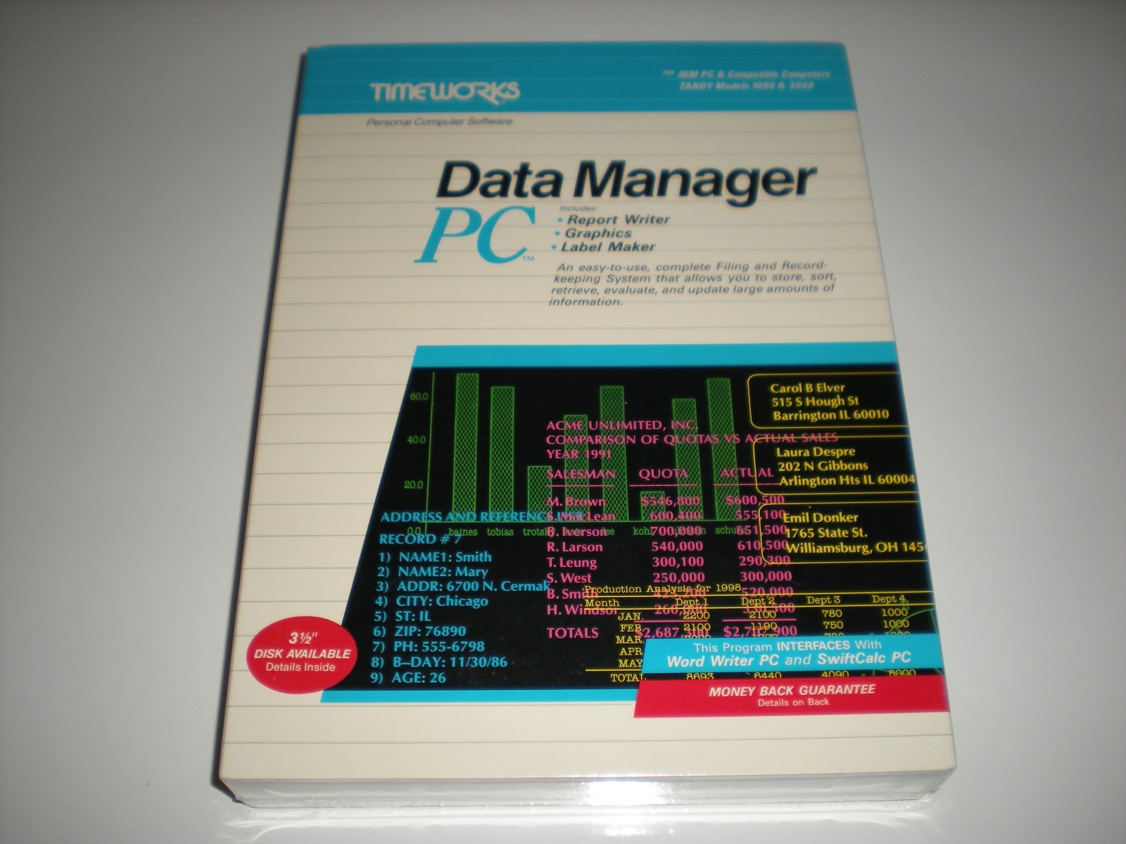 Timeworks Data Manager PC dos database new in box 5.25"
