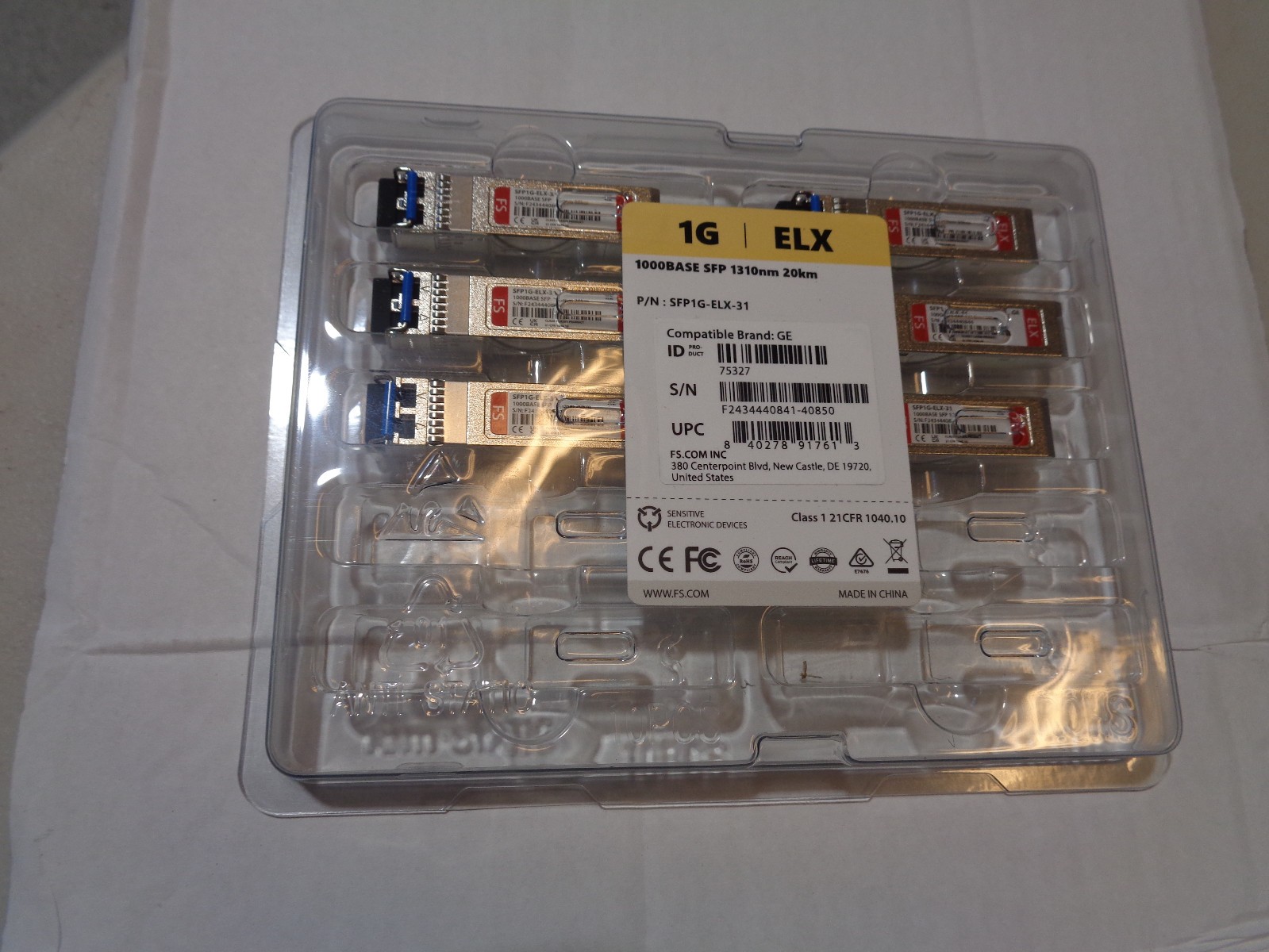 (6) FS 1000BASE SFP 1310nm 20km Optical Transceivers SFP1G-ELX-31 