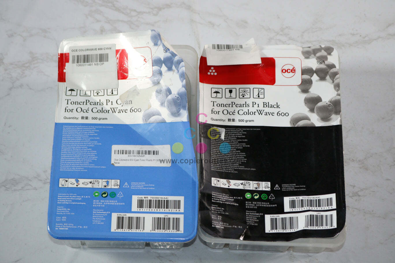 2 Open OEM OCE ColorWave 600 (P1) Cyan & Black TonerPearls 1060011491,1060011493
