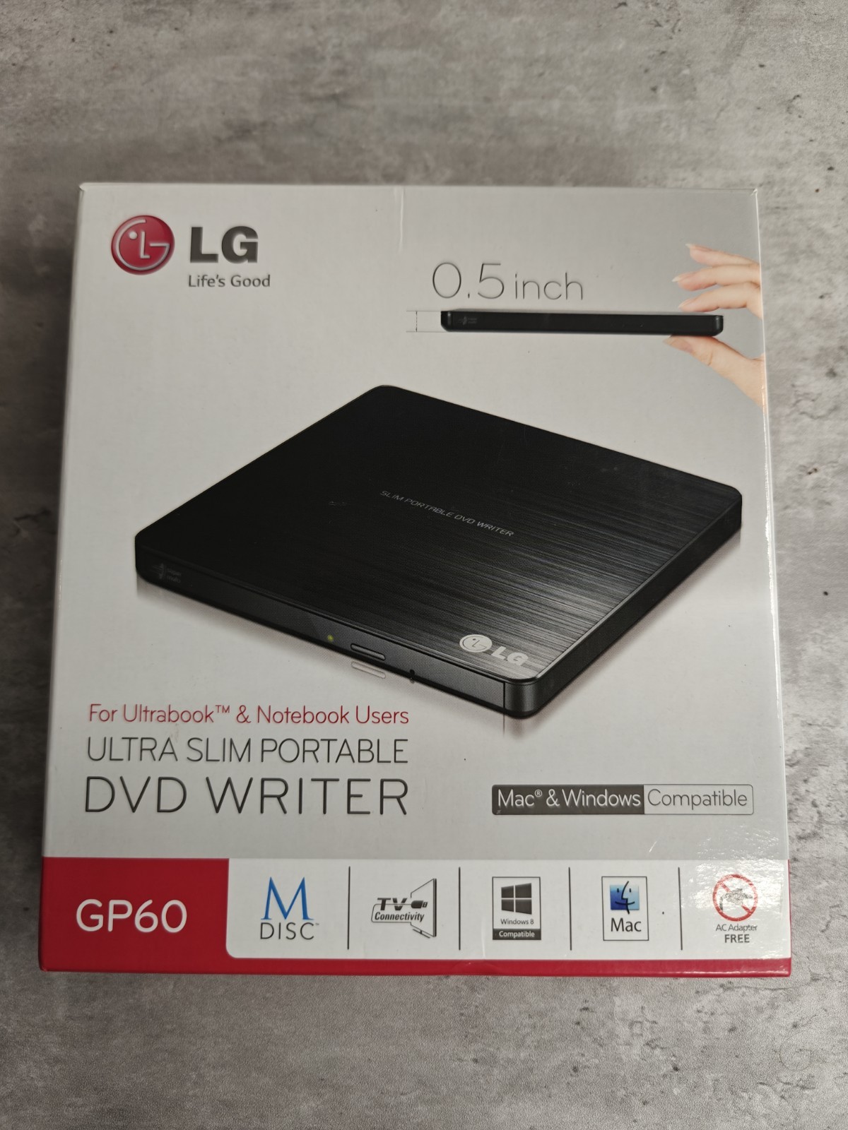 LG - GP60NB50 - Slim Portable DVD Writer DVD-Writer Ext 8x USB DVDRW - Black 