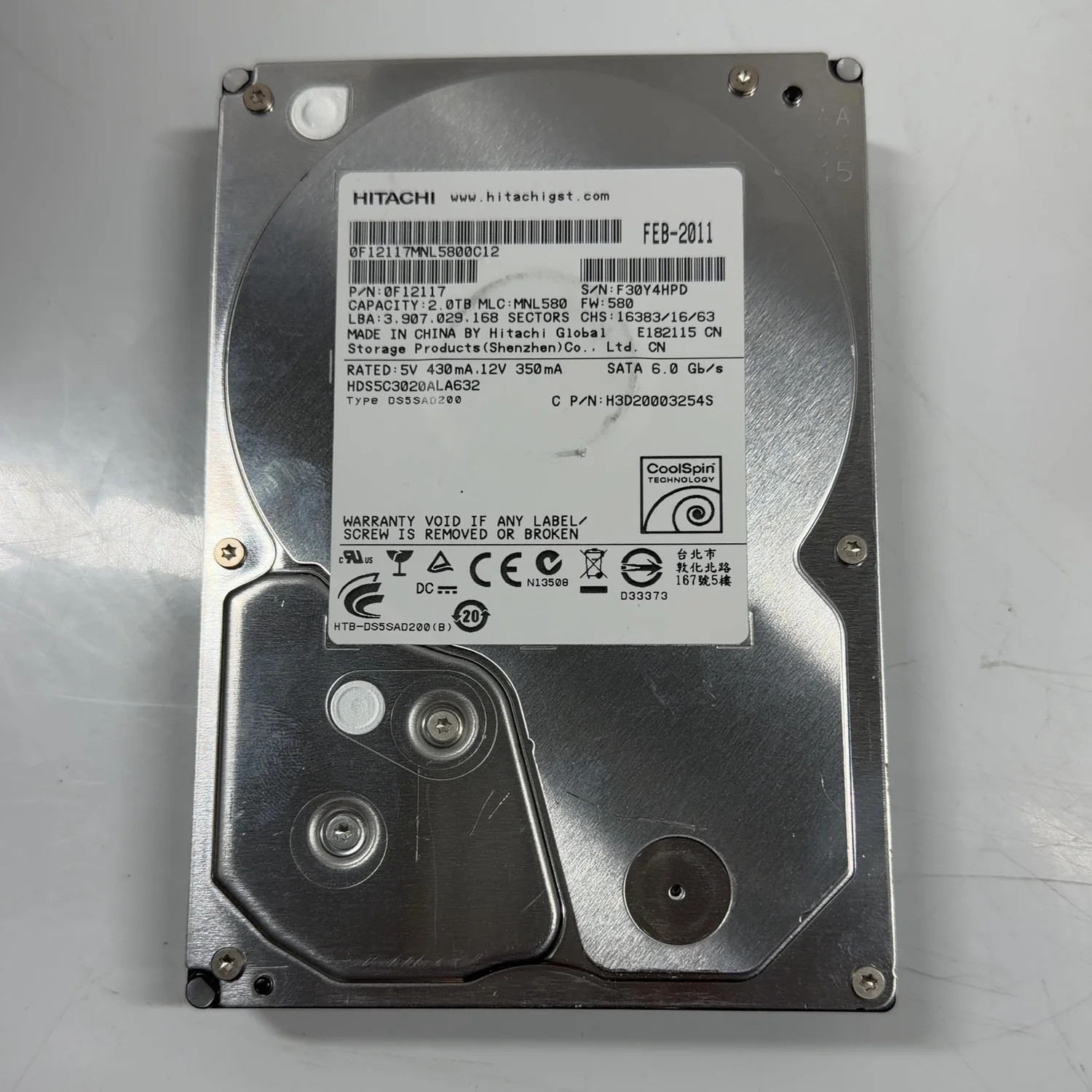 Hitachi 3.5" Desktop HDD 2TB SATA HDD 0F12117