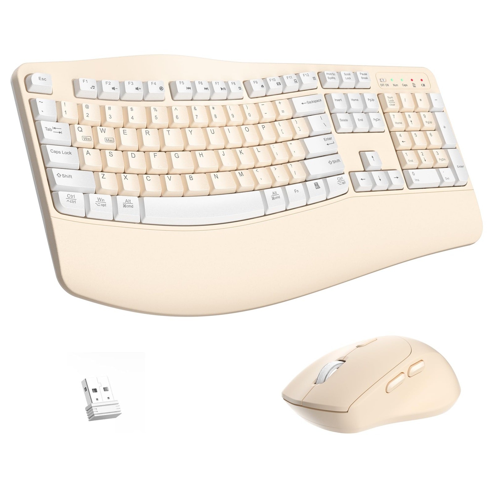 RECCAZR Wireless Ergonomic Keyboard Mouse Combo Wave Keys Latte