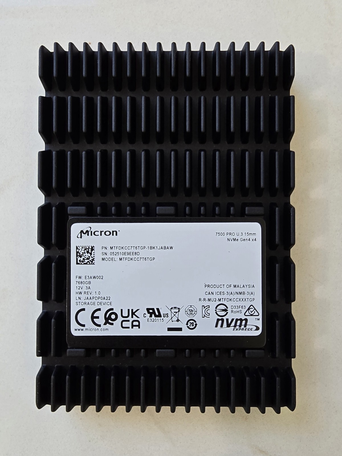 Micron 7500 Pro 7.68TB U.3 PCIe 4.0 NVMe SSD MTFDKCC7T6TGP New Enterprise