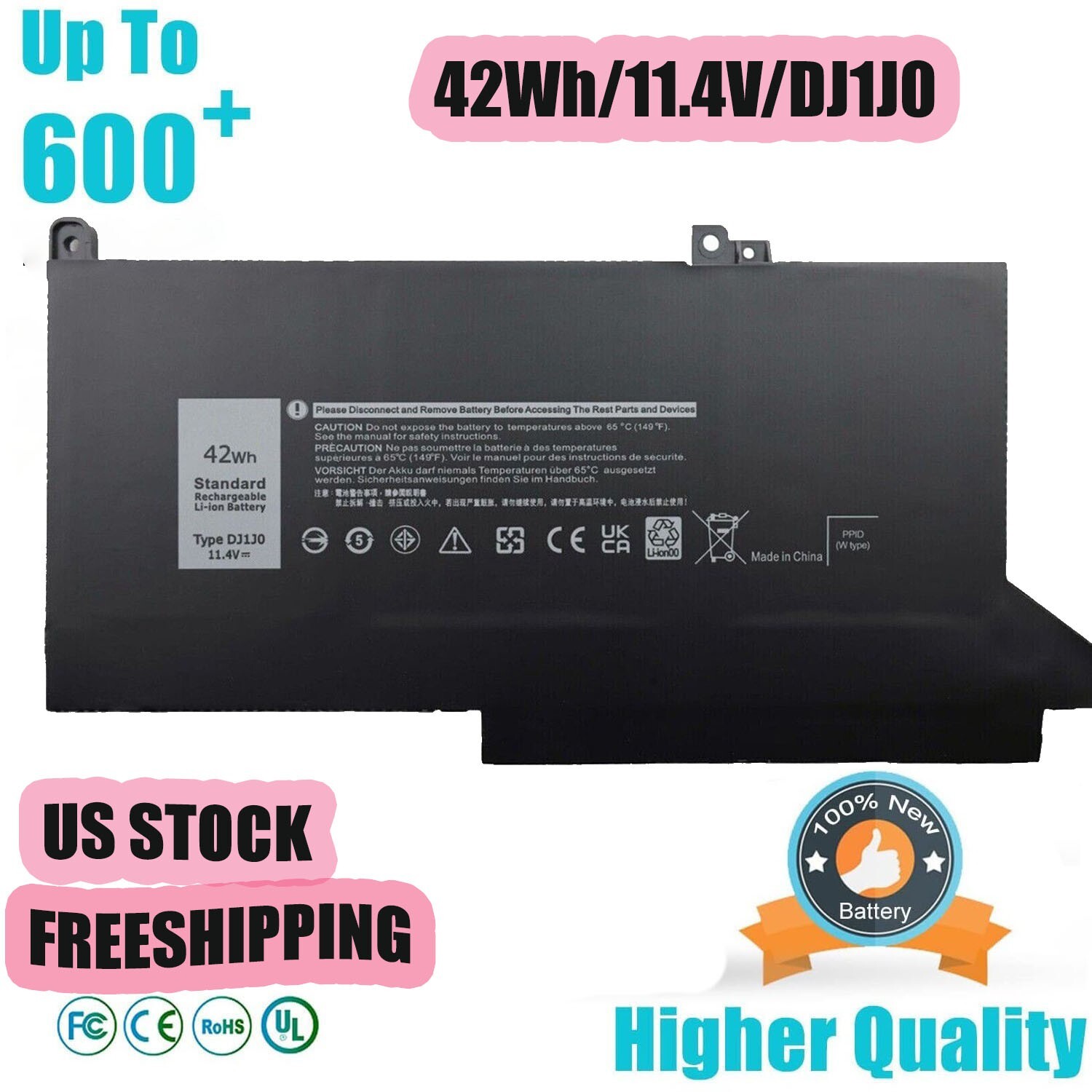 2PCS DJ1J0 BATTERY FOR DELL Latitude 12 7280 7290 13 7380 7390 14 7480 7490 US