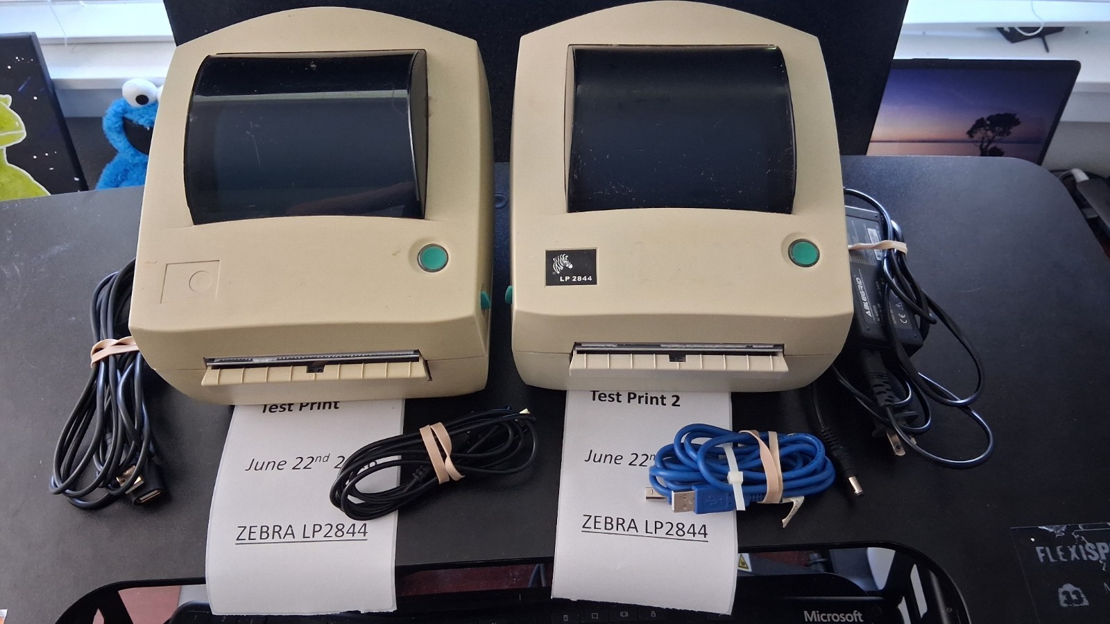 2 Pack ZEBRA LP 2844 Printers TESTED | 300 Labels | 2 Printer USB | 1 Power Cord