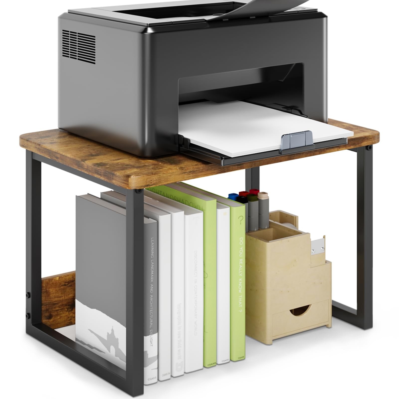 Desktop Printer Stand Storage Shelf Heavy Duty Desk Riser Organizer Brown