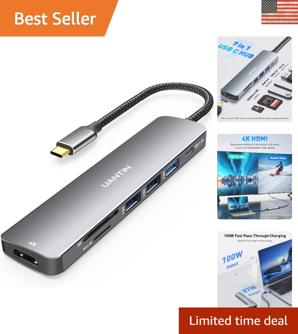 Effortless Connectivity: 7-in-1 USB C Hub with 4K Video Output & Power Delivery