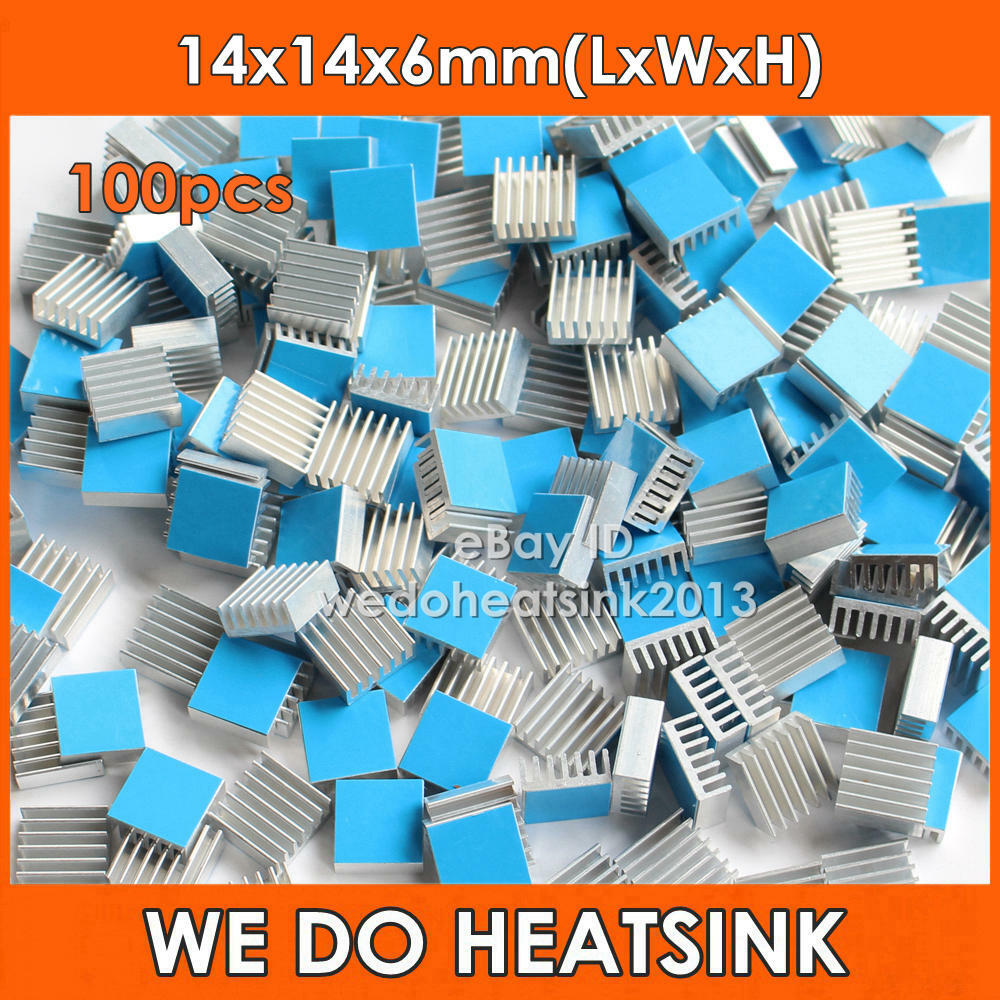 100pcs Aluminum Heatsink 14*14*6mm Small Chip Radiator Cooler DIY With Tape