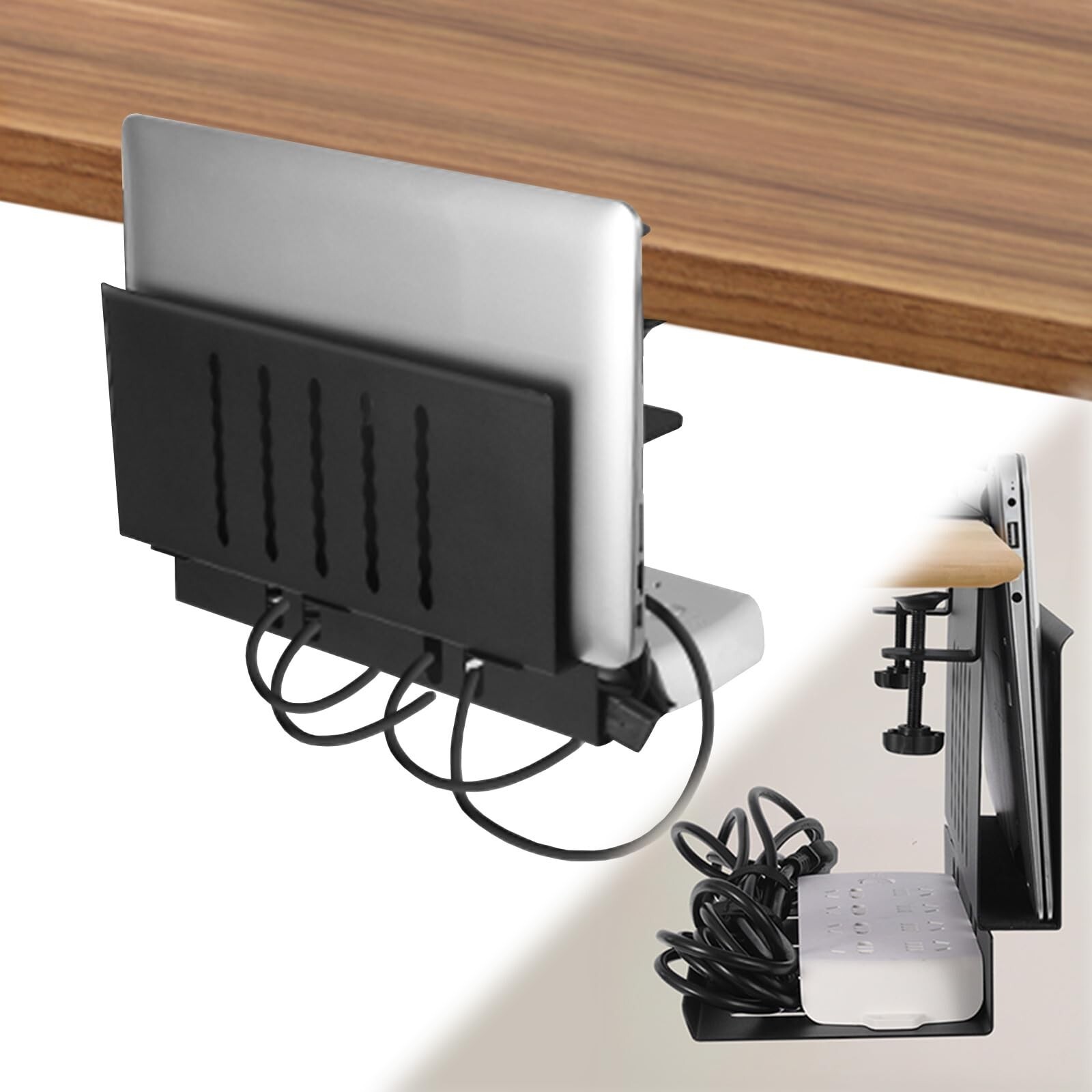 LUKETURE Desk Side Storage, Under Desk Laptop Holder with Cable Management Tr...