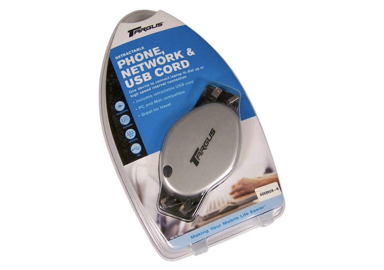 Brand New Targus Retractable Phone, Network & USB Cord ACC8002US