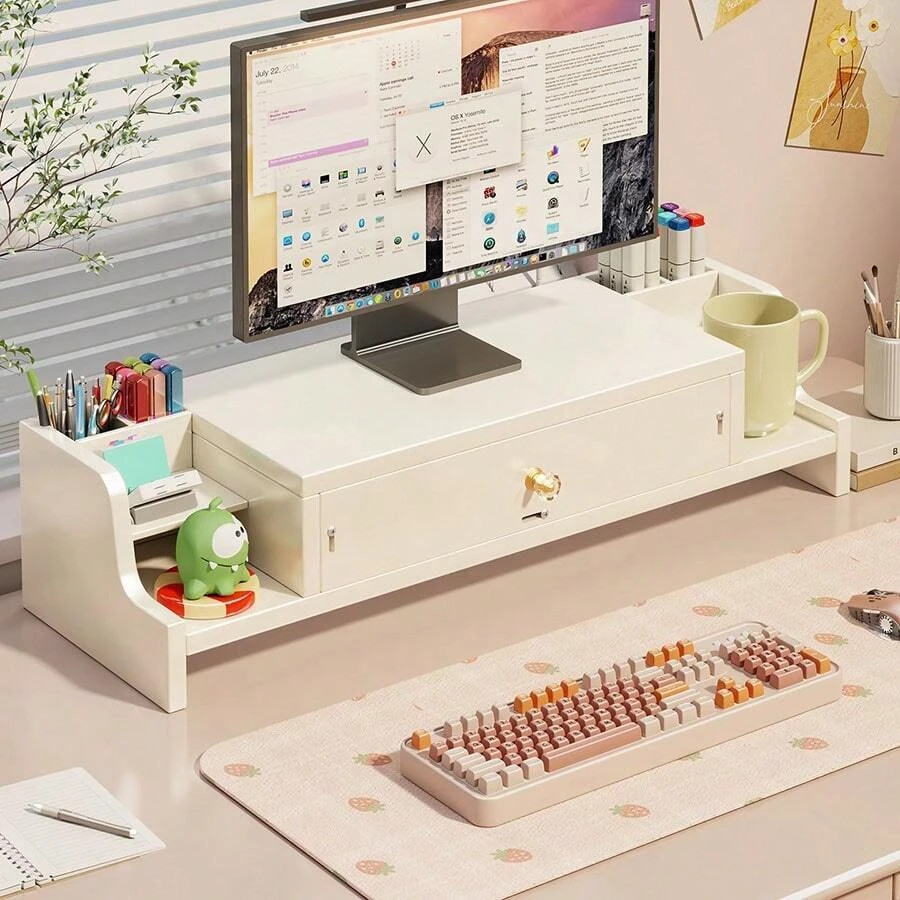 NEW Multifunctional Monitor Stand With Drawer, Desktop Storage Organizer Laptop