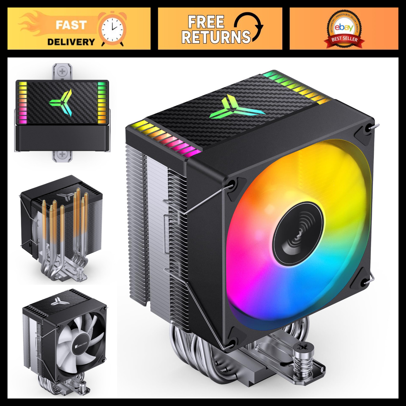 High-Performance CPU Cooler, ARGB Silent Air Cooling, 130mm Tower Heatsink, 4 He