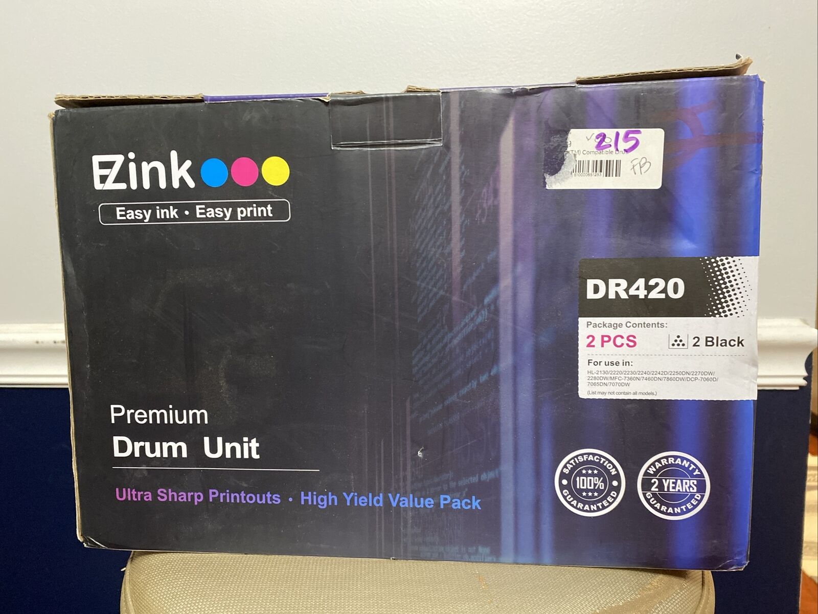 EZink 2-Pack DR-420 Premium Drum Unit Use In Brother Printers Exp 1/28/23