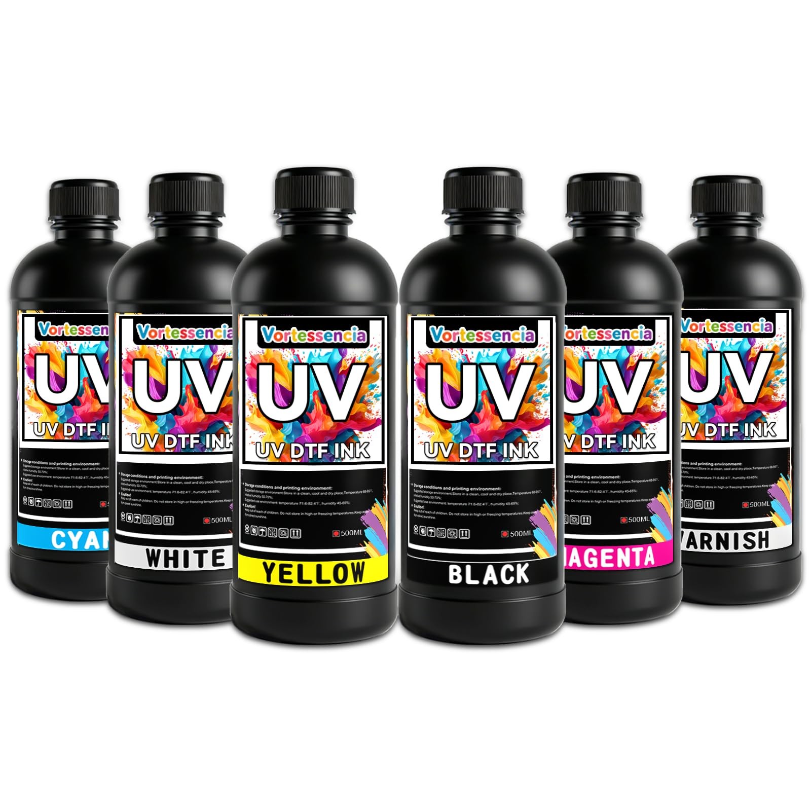 Vortessencia UV DTF Ink 500ml x 6 for Printer Compatible 500ml, CMYKWV