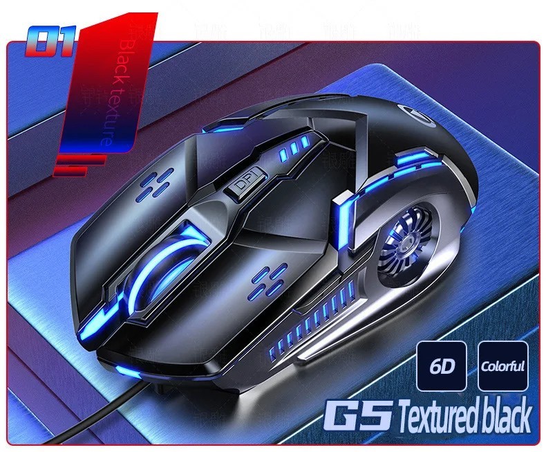 G5 Mute Wired Mouse Six Keys Luminous Game E-Sports Machinery Computer Accessori