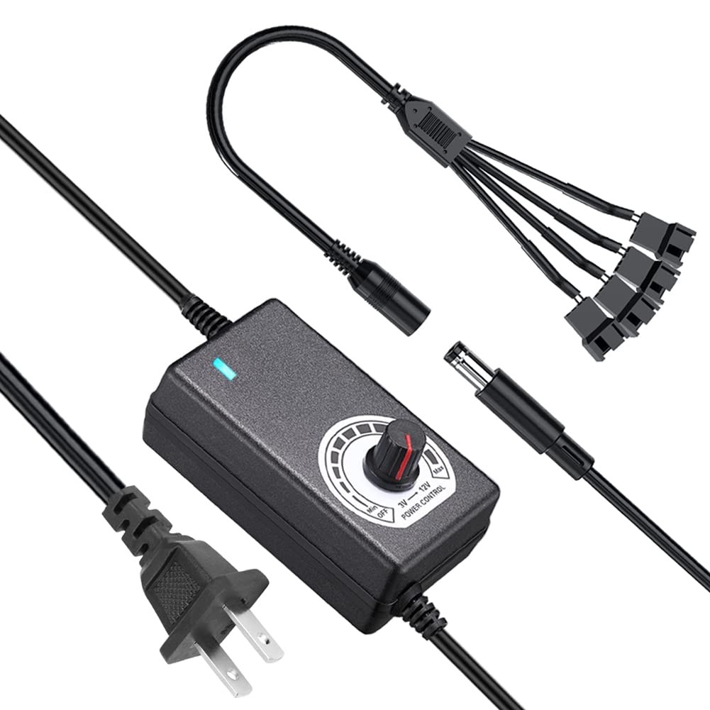 Delinx 36W 12V PC Fan Power Supply,4 Cooling Speed Black 