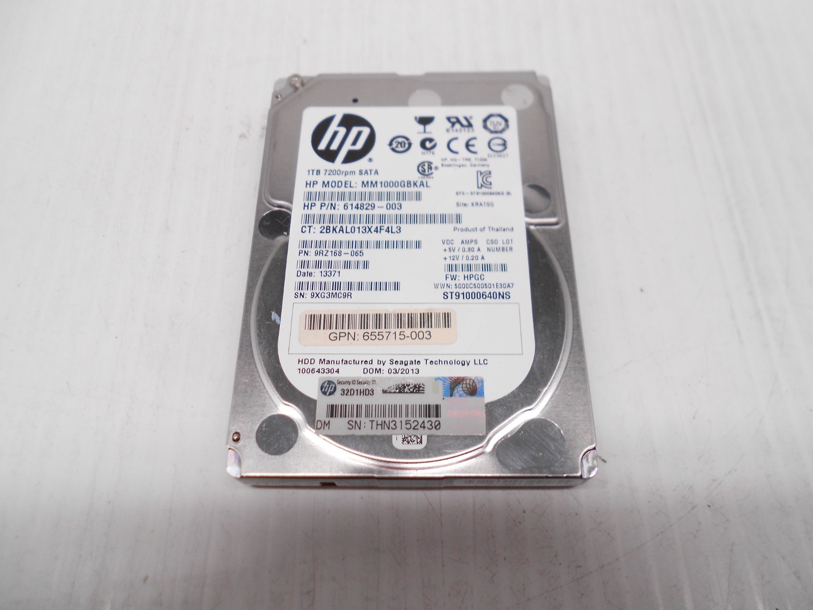 HP MM1000GBKAL Seagate 1TB SATA 2.5" 6G Server Hard Drive ST91000640NS Dell