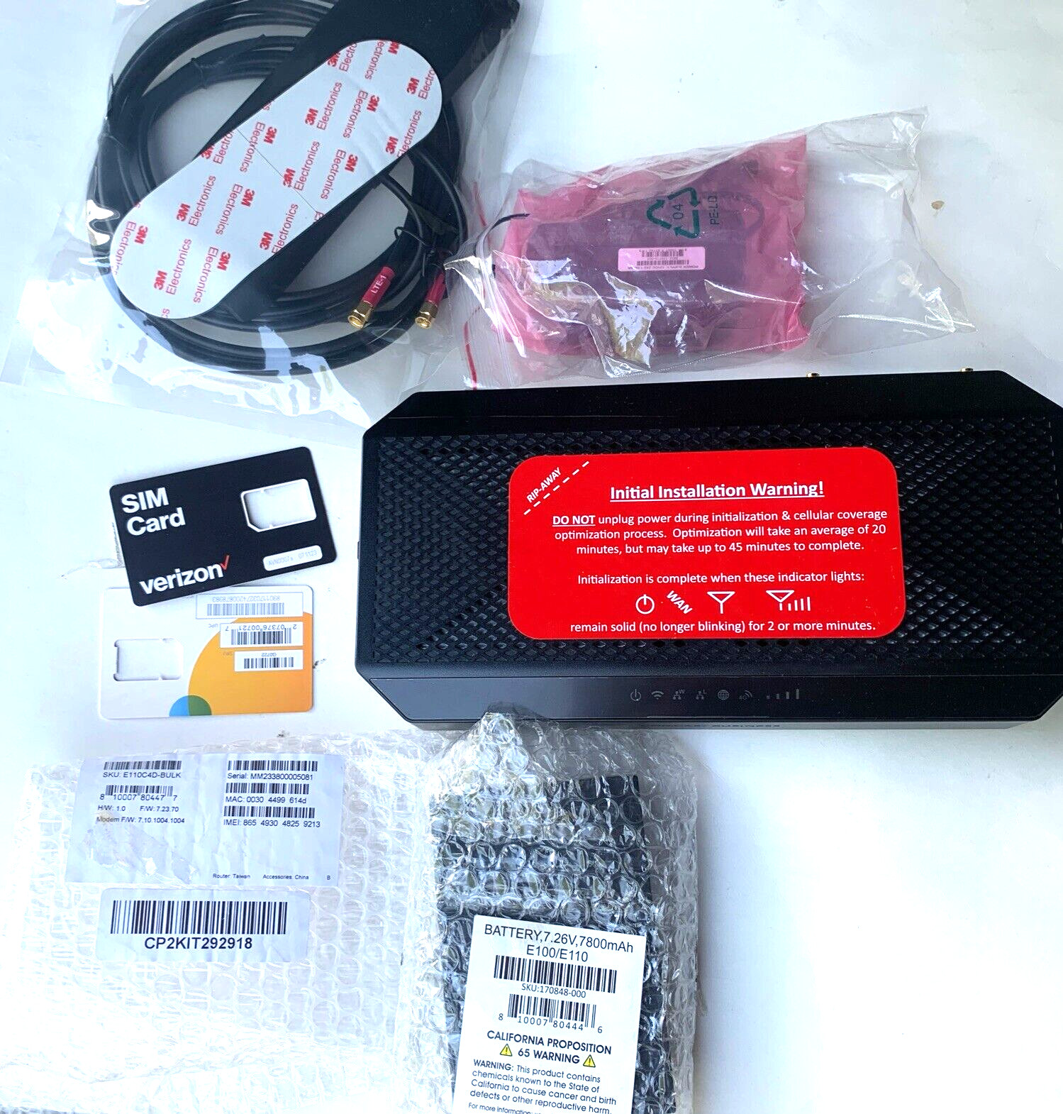 Cradlepoint E100 Series E110-C4D Router + Battery Comcast Business CP2