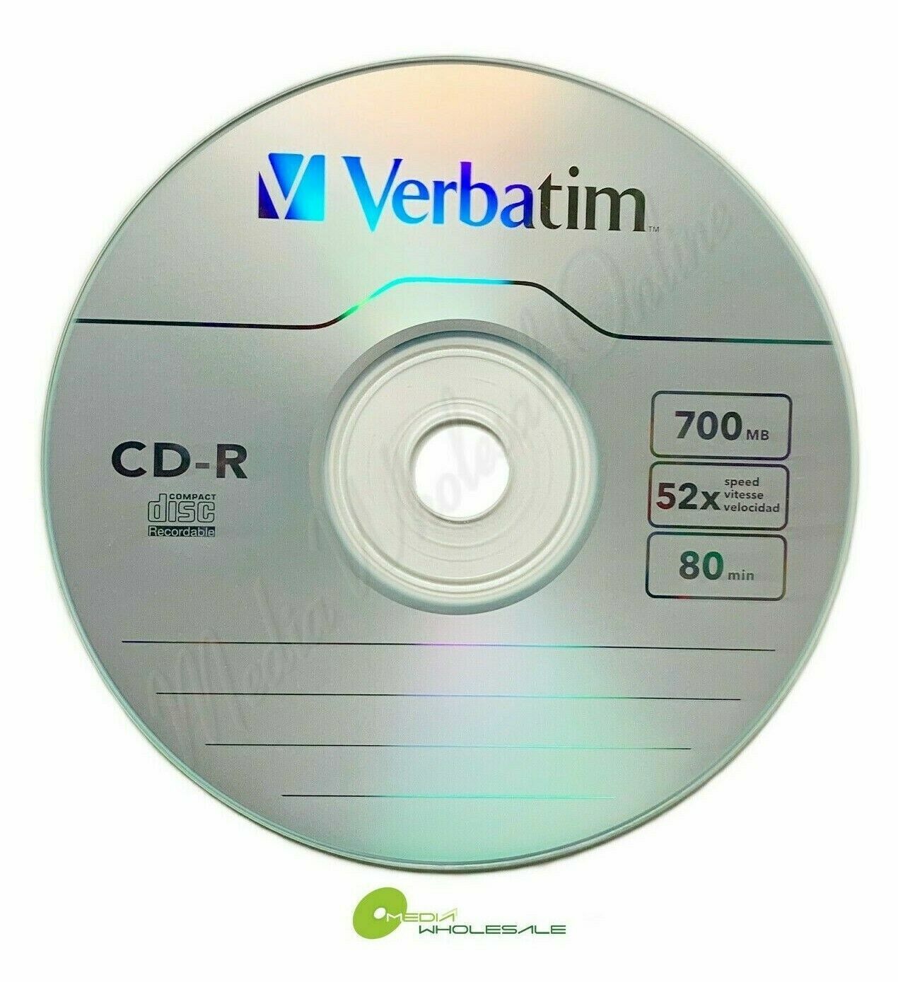 10 VERBATIM 52X Blank CD-R CDR Logo Branded 700MB Media Disc in Paper Sleeves