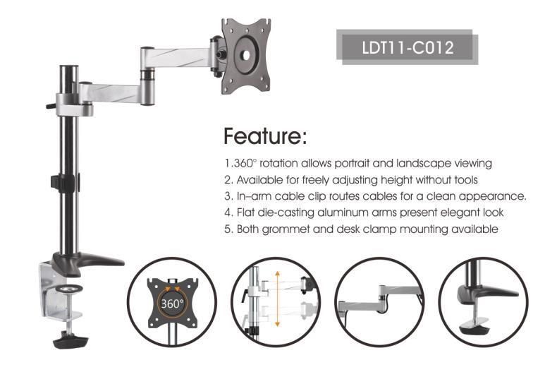 20% OFF LDT11-C012 Aluminum LCD VESA Desk Mounts for 13''-27'' Monitors,1-Arm