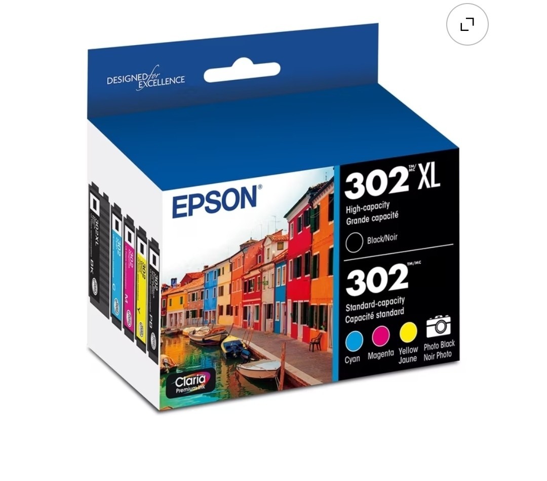 Epson 302XL Genuine Inkjet Ink Cartridges 5-Pack Black/C/M/Y/Photo Black