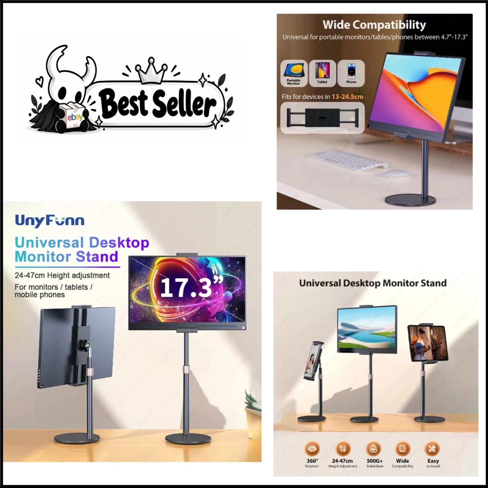 Portable Monitor Stand Adjustable Height for 4.7-17.3 in Phone Tablet Monitor