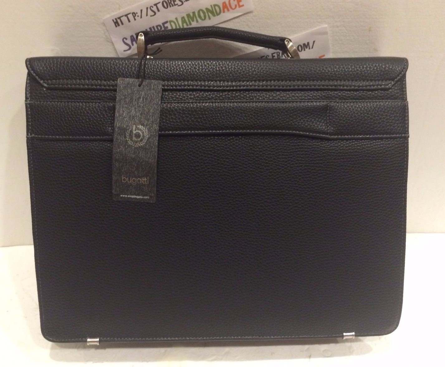 BUGATTI BLACK PEBBLE FINISH BRIEFCASE  Style: 49544201 Collection:TIME  NEW