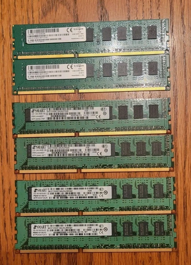 6x 2GB DDR3 ECC Server RAM Mixed Lot SMART Unigen 1333/1600 Cisco