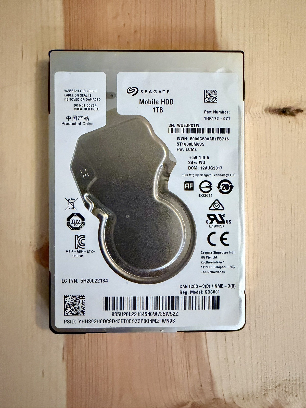 Seagate ST1000LM035 1RK172-036 2.5 Inch 1TB 2.5" HDD Hard Drive FW:SDM2 AUG 2017