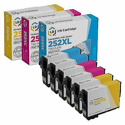 LD 6Pk Reman Cartridges for Epson Ink 252 252XL T252XL Cyan Magenta Yellow