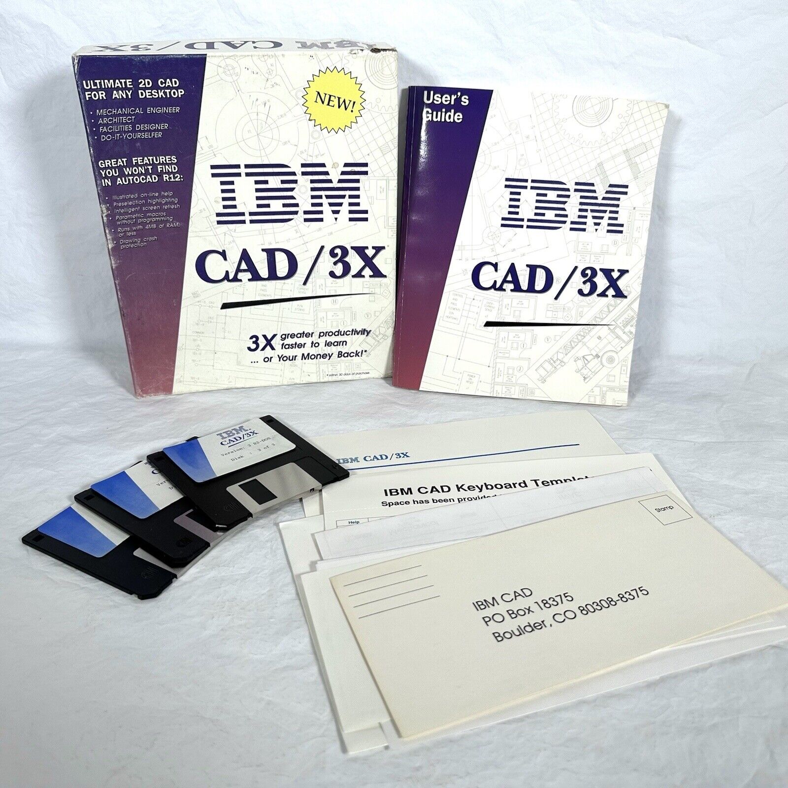IBM Vintage Software Desktop W/ Box & User Guide Cad / 3X Ultimate 2D CAD
