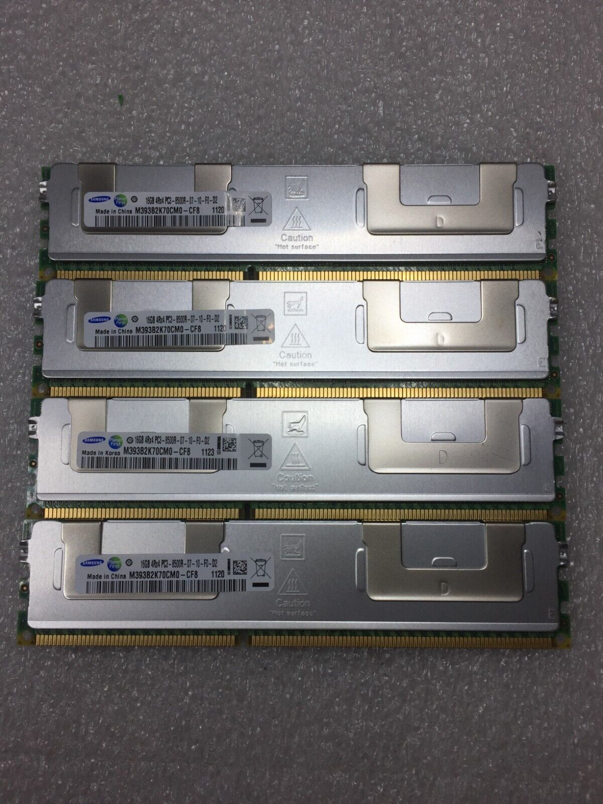 Lot of 4 Samsung 16GB PC3-8500R DDR3-1066 ECC REG Server RAM M393B2K70CM0-CF8