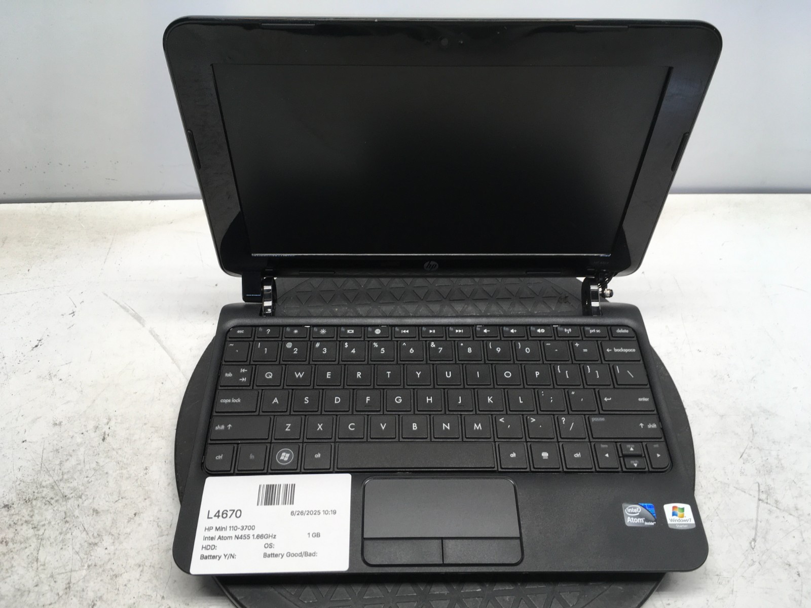 HP Mini 110-3700 Intel Atom N455 1.66GHz 1 GB NO HDD/Battery
