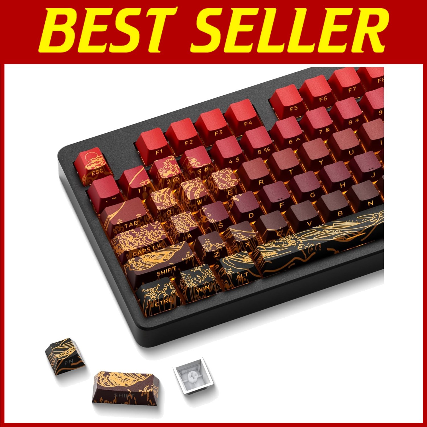 Artistic Kanagawa Wave Keycaps for Mechanical Keyboards//