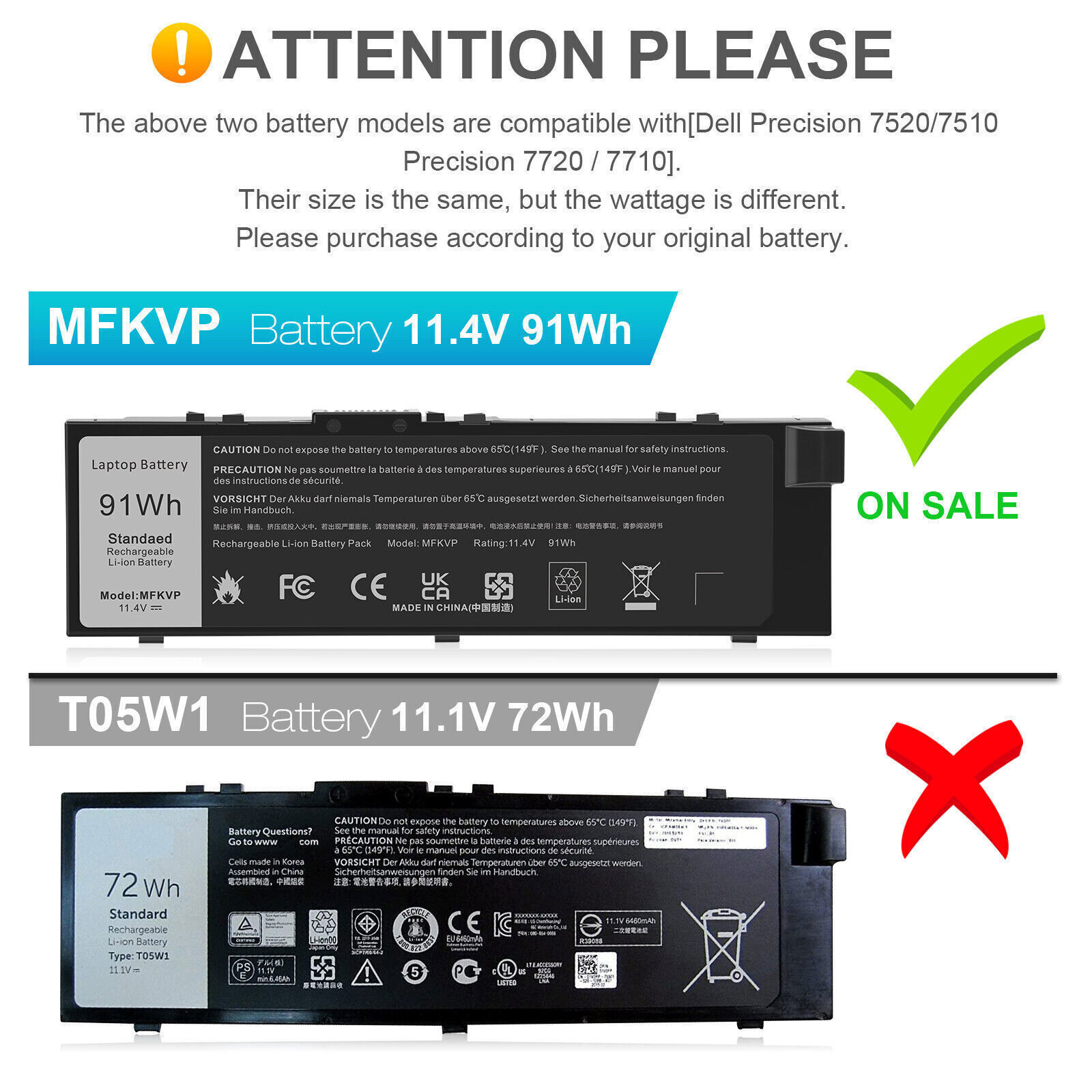 Battery MFKVP For Dell Precision 15 7510 7520 17 7710 7720 M7510 M7710 91Wh 