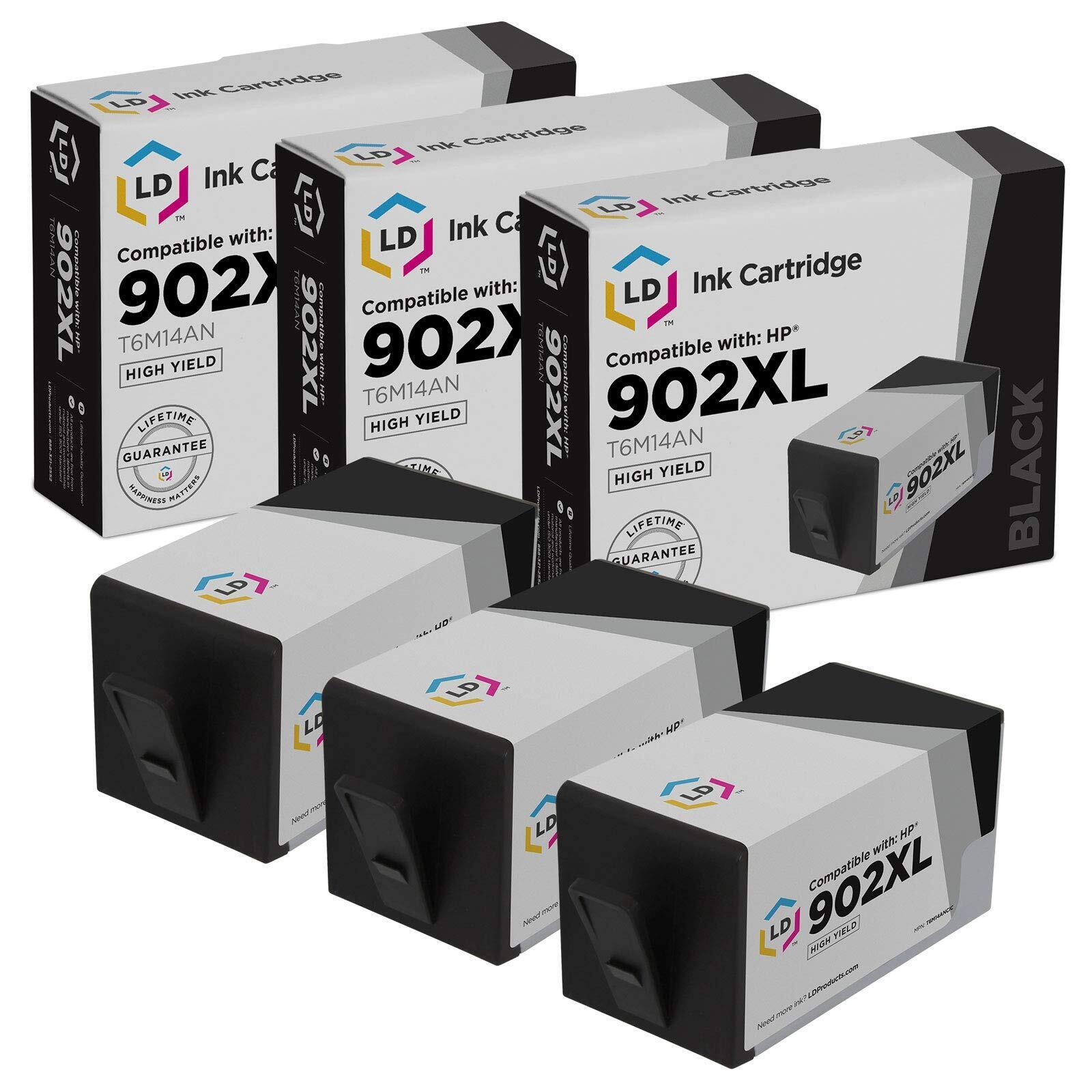 LD Products 3PK Replacement HP 902XL 902 T6M14AN High Yield Black Ink Cartridges