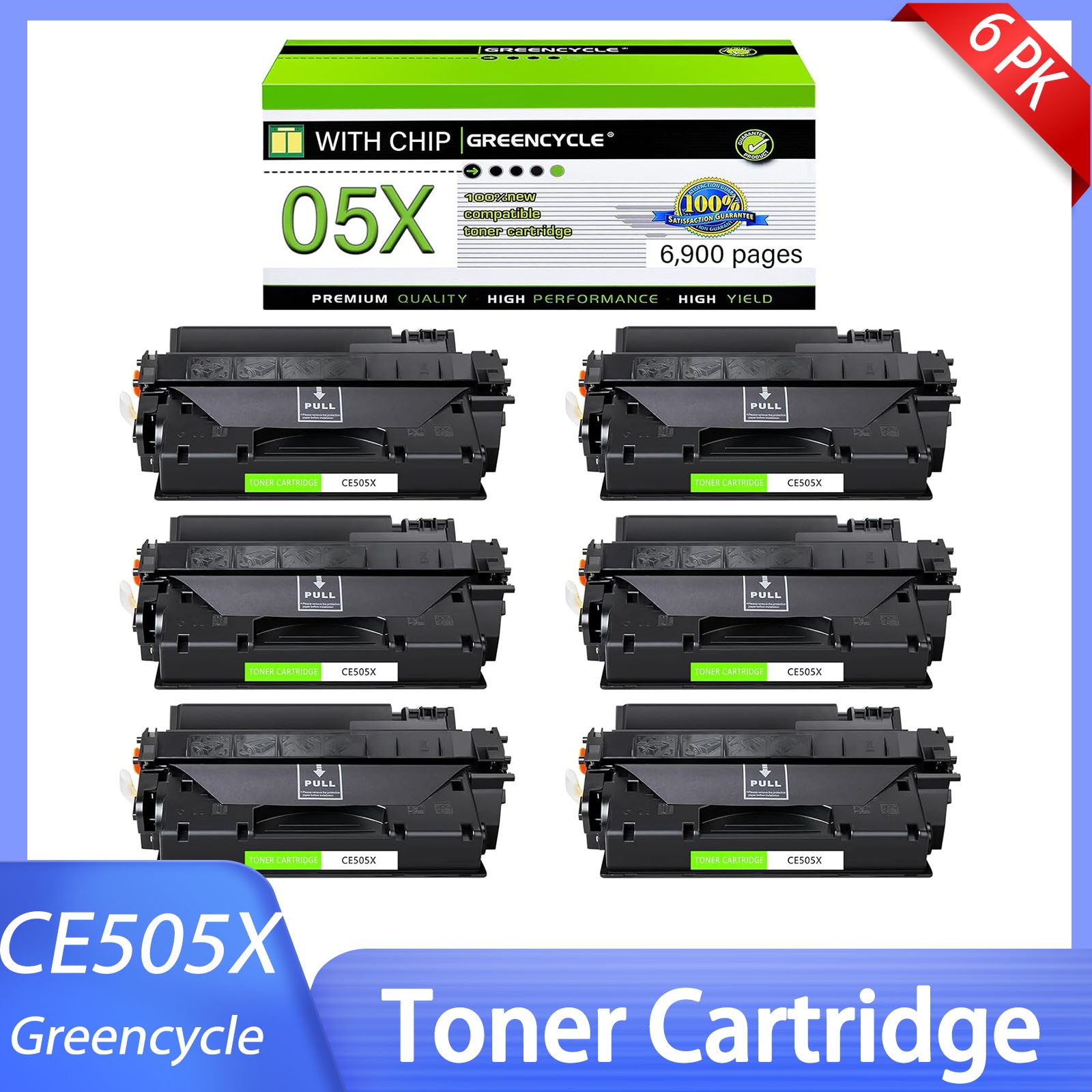 6 x 05A CE505A Compatible Toner Cartridges Replacement for HP With P2050 P2055dn