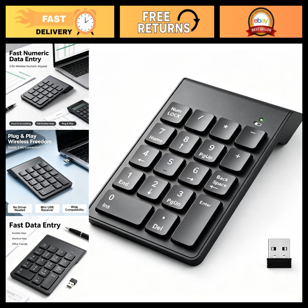 Portable Wireless Numeric Keypad - 18 Keys USB Number Pad for Laptop/PC/Notebook