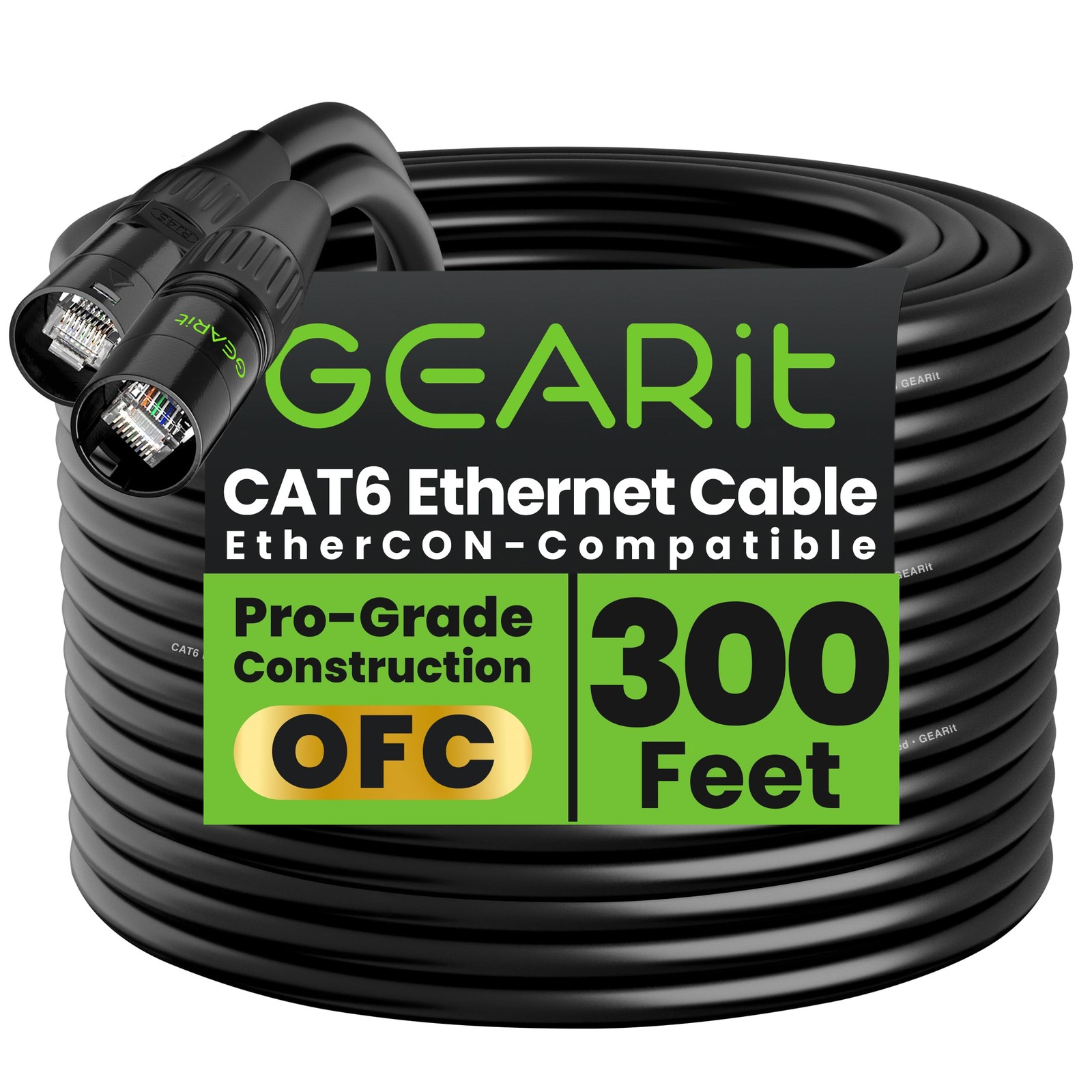 GEARit Shielded CAT6 Ethercon Cable (300 Feet) Professional Audio & Lighting ...