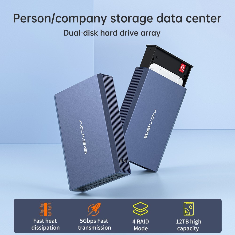 Acasis Dual Bay 2.5 Inch USB-C to SATA HDD SSD RAID Enclosure