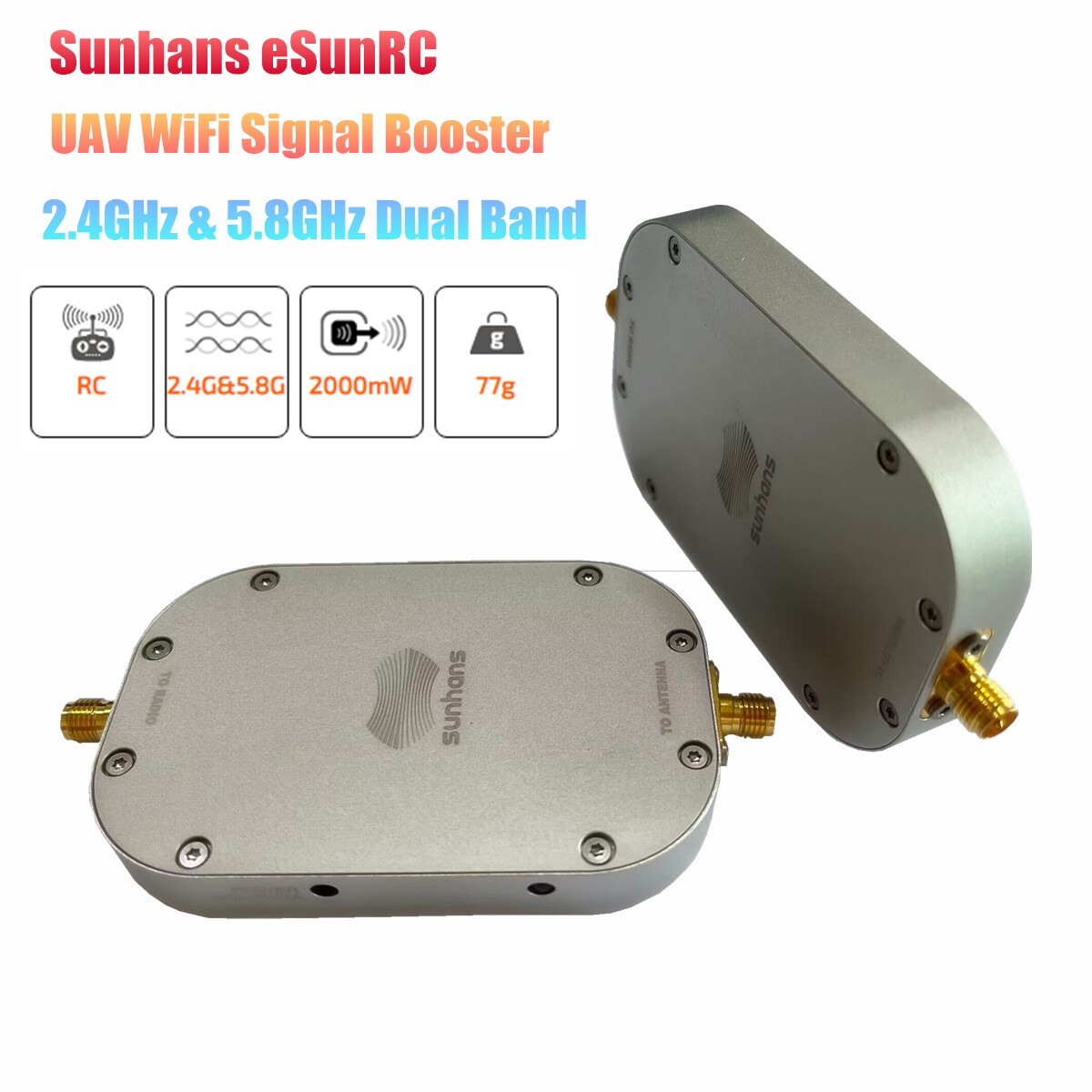 2Pieces Sunhans eSunRC 2.4G&5.8G Dual Band 2W 33dBm WiFi Signal Booster For UAV