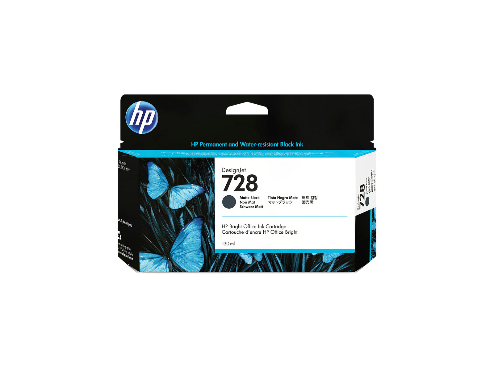 HP 728 130-ml Matte Black DesignJet Ink Cartridge, 3WX25A
