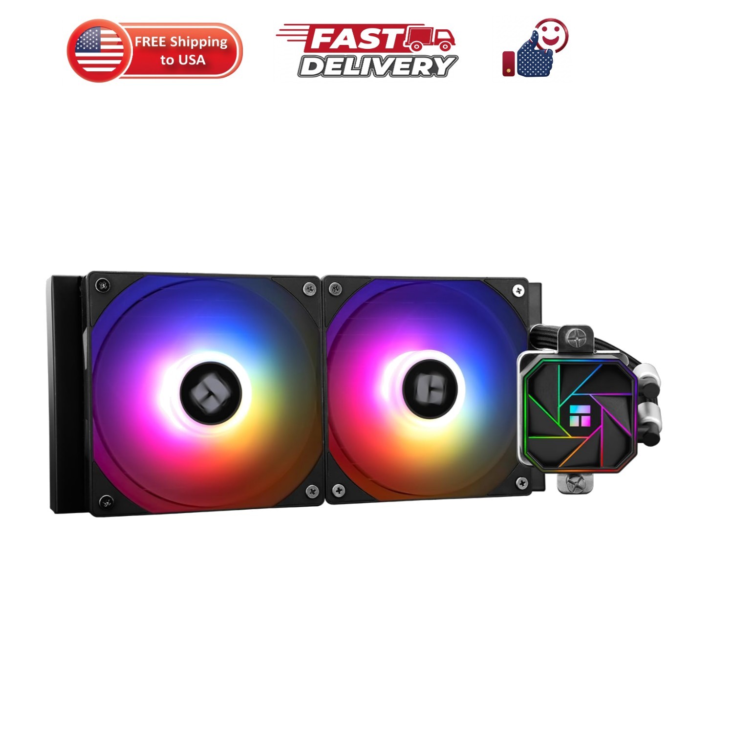 Water Cooling CPU Cooler, Double PWM ARGB Fans with S-FDB Bearings,Efficient ...