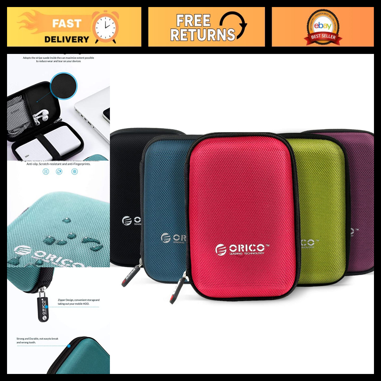 Waterproof Shockproof 2.5" Hard Drive Case - External Storage Bag for HDD & Acce