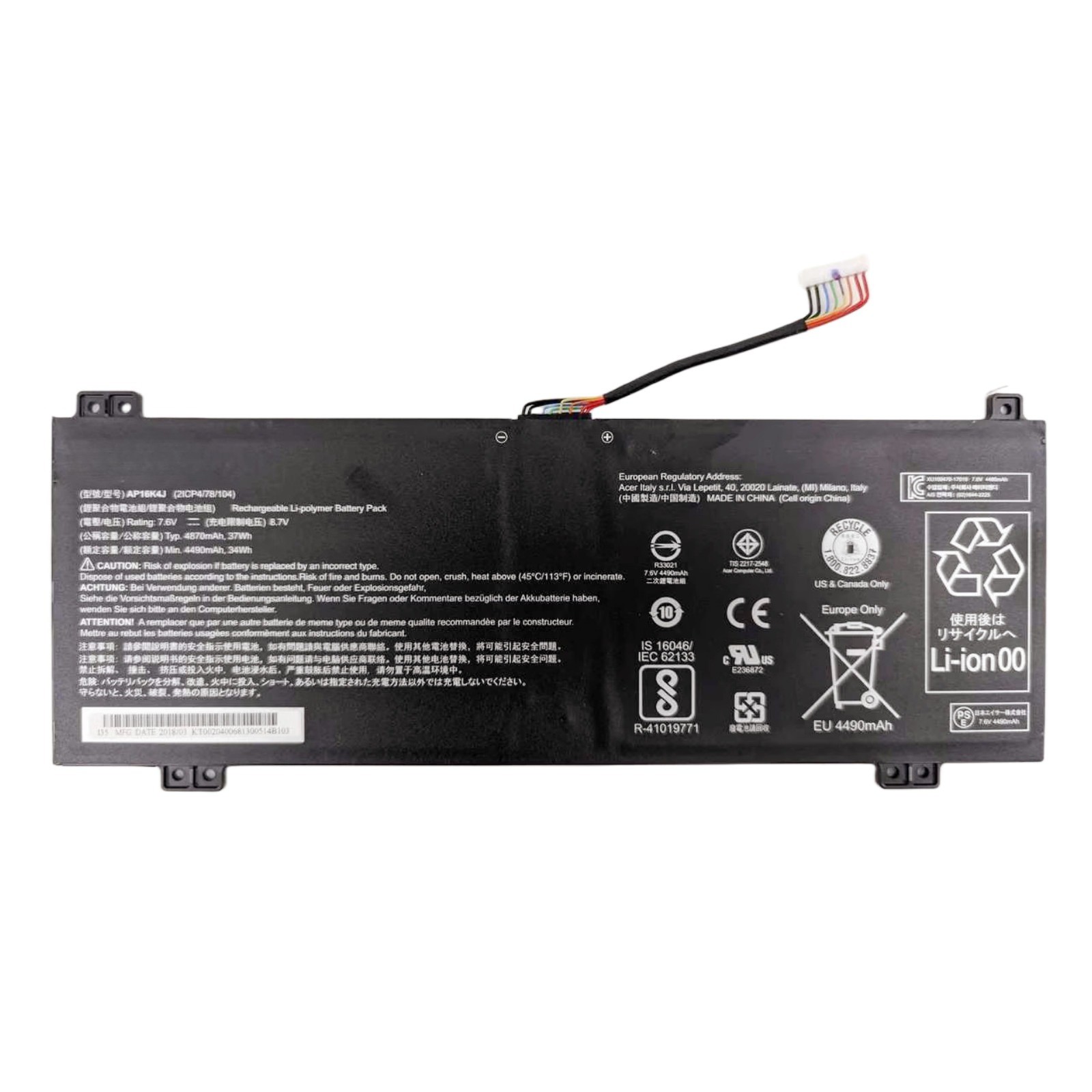 New AP16K4J 7.6V 37Wh Battery for Acer Spin 11 R751T N16Q14 R751TN-C5P3