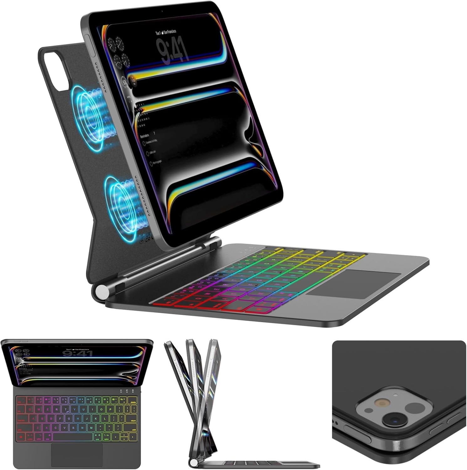 🔥NEW Magnetic Magic Keyboard Case iPad Air 11" M4 2026-M3-M2 2024 BLACK Backlit