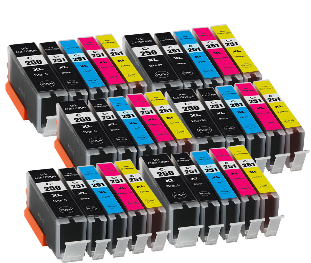 30PK XL Ink Tanks + chip for Canon PGI 250 CLI 251 MX722 MG6420 MG5420 MG5422 MX